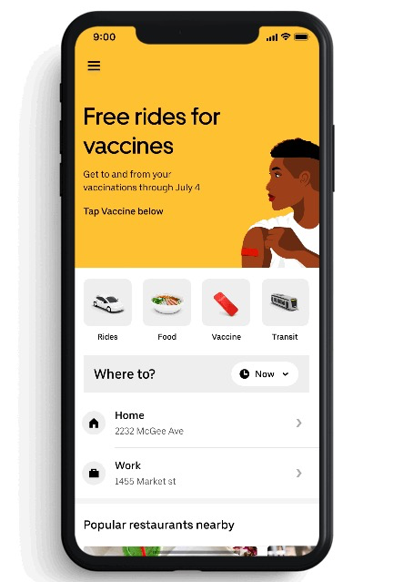 「Uber/Lyft | 为注射疫苗人员提供免费往返服务（最高价值$100）
