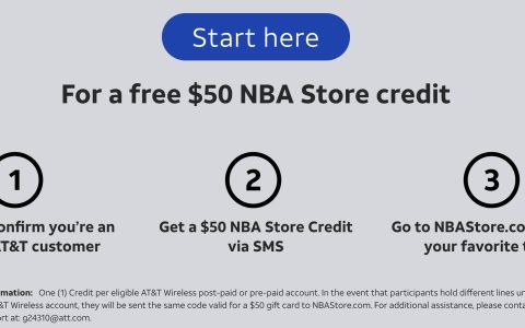 AT&T｜每个手机号免费领取一个$50 NBA store credit