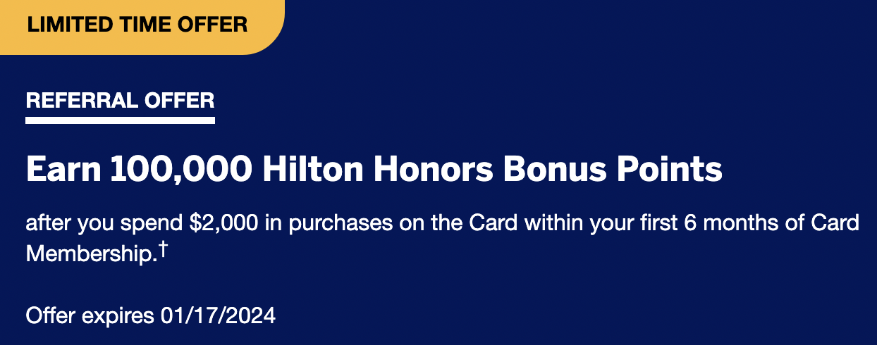 Amex Hilton Honor 信用卡【2023.10更新：破除一生一次奖励链接；100K开卡奖励】